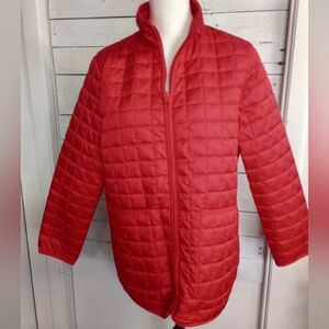Lands' End Women's Medium Petite PrimaLoft Packable Jacket Red Long Sleeve.